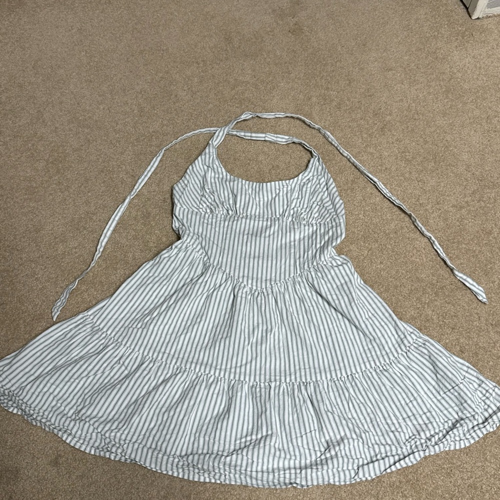 Wild Fable Blue and White Ruffled Halter Sundress